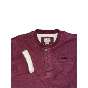 LL‎ Bean Sweater Mens XL Red Katahdin Iron Works Bonded Waffle Fleece Henley
